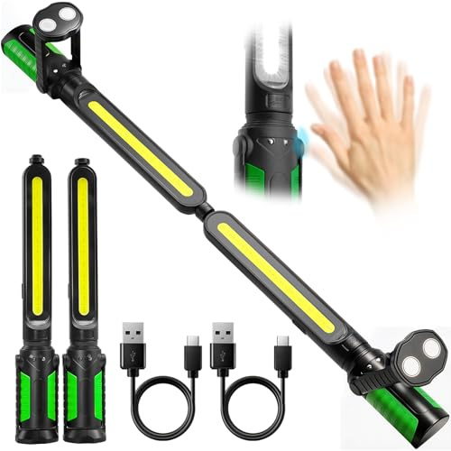 SYLSTAR Linterna Taller con Control por Sensor, 2400LM Linterna Mecanico Recargable con 3 Niveles de Brillo, 4400mAh Batería, Gancho y Base Magnética para Taller Reparación de Autos Emergencia