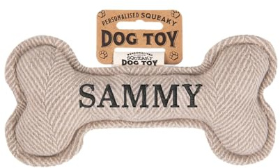 History & Heraldry Personalisiertes Quietschendes Hundespielzeug, Knochen Form, mit `Sammy` Aufschrift, Stoffspielzeug für Hunde