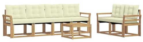 vidaXL Outdoor-Sofagarnitur mit Kissen 7 pcs Weiß und Creme, Gartenmöbel, modernes Outdoor-Sofa, Robustes Terrassenset, Bequeme Sitzgelegenheit für deinen Außenbereich