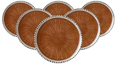 Ritzenhoff & Breker Natura Dessertteller 6er Set, Ø 20,5 cm, Frühstücksteller mit naturinspiriertem Digitaldruck-Dekor, Spülmaschinen- & Mikrowellenfest, Steinzeug, Braun