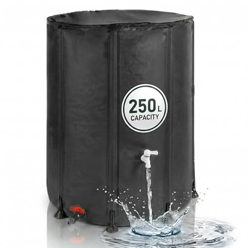 Relaxdays Regentonne faltbar, 250L, Garten & Balkon, 2 Hähne, schwarz | Überlauf, Deckel mit Laubschutz, Wasserfass, PVC