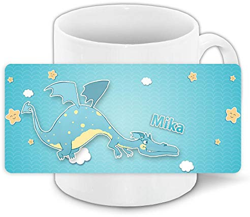 Tasse mit Namen Mika und schönem Drachen-Motiv für Jungen | Motiv-Tasse | Kinder-Tasse