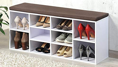 Kesper Schuhschrank mit Sitzbank aus Holz und Stoff in der Farbe Braun-Weiß, Maße: 103,5cm x 29,5cm x 48cm, 15910