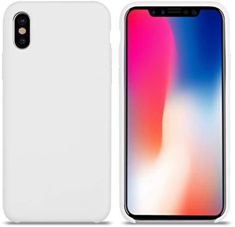 THBY Cover per iPhone X, Custodia Antiurto Gomma Gel Silicone Liquido con Fodera Tessile Microfibra Morbida Custodia Silicone Cover per Apple iPhone X. (Bianco, X 5.8'')