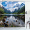 ABAKUHAUS Natur Duschvorhang, Fluss Open Sky Norwegen, Stoffliches Gewebe Badezimmerdekorationsset mit Haken, 175 x 180 cm, Weiß Grün Braun