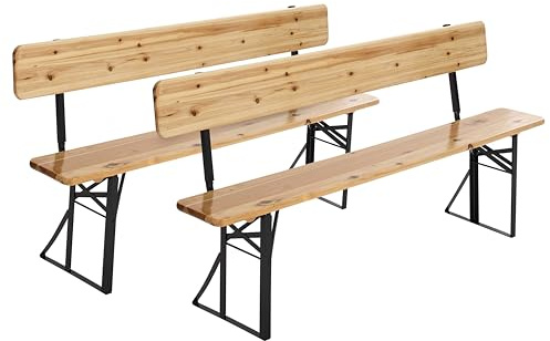 Set mit 2 zusammenklappbaren Banken, aus Holz, mit Rückenlehne, 180 cm