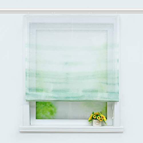 Joyswahl transparentes Raffrollo mit Farbverlauf Druck Raffgardine mit Klettschiene »Alia« Schals Fenster Gardine BxH 100x140cm Grün 1 Stück