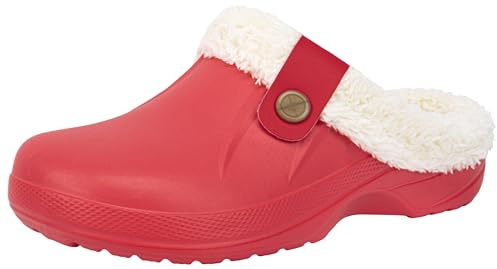 ChayChax Donna Uomo Invernali Zoccoli Sabot Imbottiti Calde Morbide Pantofole Casa Esterno in Comode Peluche Inverno Impermeabile Scarpe da Giardino, Rosso, 40/41 EU