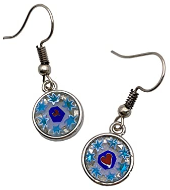 Muranoglas-Ohrringe, Muranoglas, Millefiori-Ohrringe, Tropfenform, Durchmesser 1,2 cm, inklusive Geschenkbox und Echtheitszertifikat
