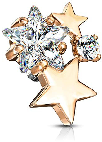 Paula & Fritz® Aufsatz-Dermal Anchor Zirkonia Sterne Rose-klar 316L Chirurgenstahl Gewinde 1,6-mm Haut-Anker Skin Diver Implantat Bodypiercing