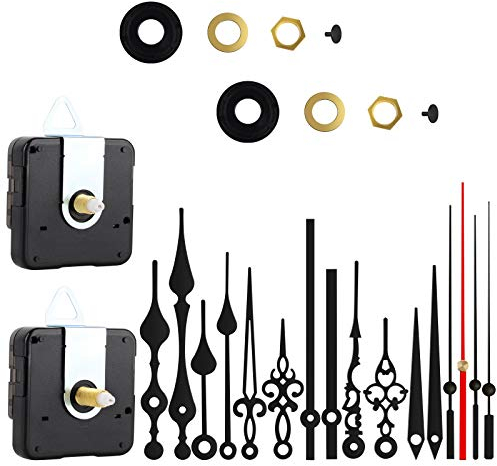 2 Pack Silent Quartz Clock Movement, 6 Pairs Long Axis and Short Axis Clock Mechanism with Manual Battery Power, Wall Clock Mechanism Parts Motor DIY Parts (Black)