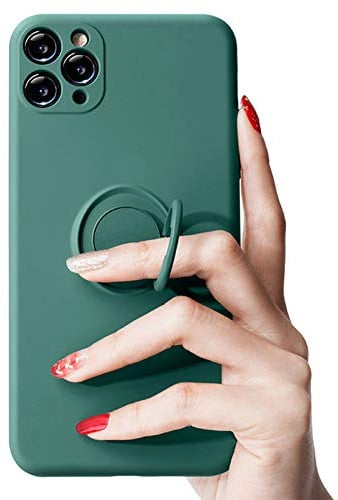 Tybiky iPhone 11 Pro Hülle Liquid Silicone, [mit um 360 Grad drehbarem Ring] Silikon Bumper Tasche Stoßfest und Kratzfest Innere Hülle Mikrofaserhülle Case Cover für iPhone 11 Pro. Dunkelgrün