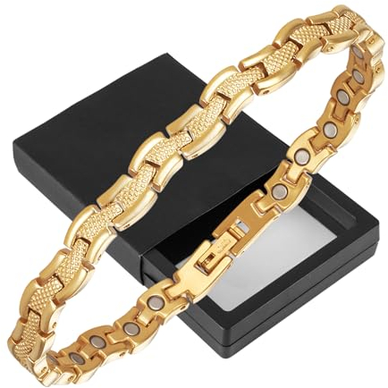 Bracelet de cheville magnétique en titane doré pour femme avec aimants 24 cm/6,5 mm