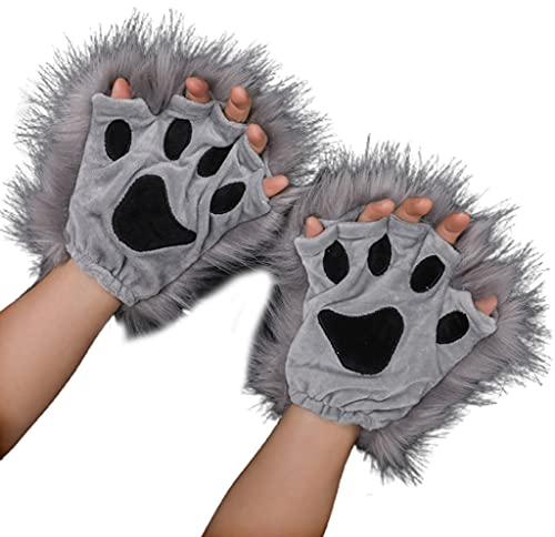 kdjsic 1 Paar Paw Handschuhe Half Finger Fäustlinge Anime Gothic Furry Zubehör für Tierrollenspiele Langes Fell Wolf Paws