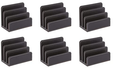 OSCO Faux Leather Mail Sorter & Envelope Organiser (6 Pack) – Desk File Storage Stand with Display Slots – Modern Letter Holder Tray – Minimalist Home & Office – Brown
