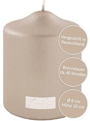 FINK kleine Stumpenkerze - für Windlichte Kerzenständer Laternen - lange Brenndauer ca 40 cm - grau braun taupe - 10 cm Ø 8 cm