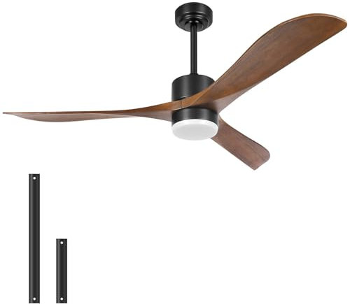 Wisful AONELAS Outdoor Ceiling Fans with Lights, 56 Wood Ceiling Fan with Light Memory for Patio Gazebo Living Room Bedroom, Walnut & Matte Black
