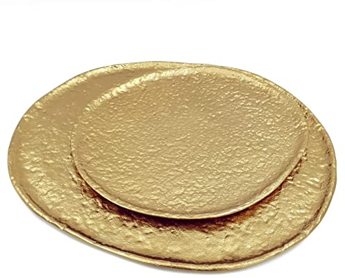 matrasa Dekoteller aus Aluguss Gold - Kerzenplateau Dekoschale Platzteller Feste Hochzeit - 2er Set (1x klein, 1x groß)