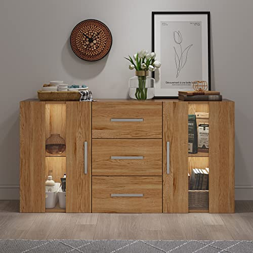 Panana Oak Sideboard/TV unit/Cabinet Cupboard 135cm*32cm*70cm with LED Lights