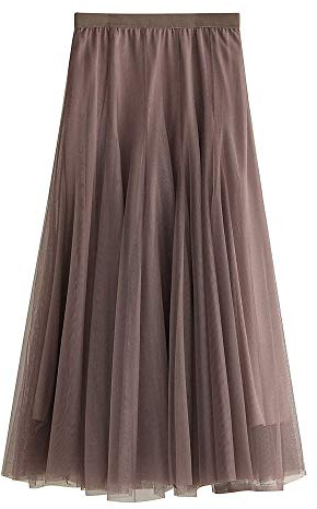 YILEEGOO Women's Tulle Skirt High Waist Tiered Layered Mesh Ballet Prom Party Tulle Tutu A-line Midi Skirt (Rusty Red #1, One Size)