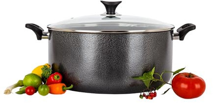 28cm Aluminum Casserole Dish with Tempered Glass Lid - Induction Compatible, Non Stick, Easy Clean, Cooking Pots - Perfect Stock Pot, Dutch Oven, Stew Pot, Oven Dishes and Pasta Pot