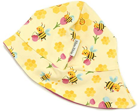 Kleine Könige Sonnenhut Sommer Mütze Baby Mädchen · Modell Blumen Biene Honig Honey Bee gelb, Fuchsia · Ökotex 100 Zertifiziert · Größe 86/92