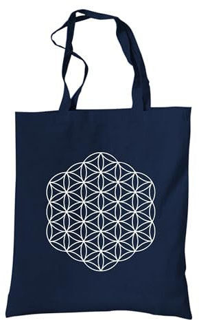 tradercat Jutebeutel bedruckt vintage 100% Baumwolle, Stoffbeutel bedruckt, Esoterik One line Art, jutebeutel aesthetic als modisches Accessoire jutebeutel spruch (Flower of Life - Blau)