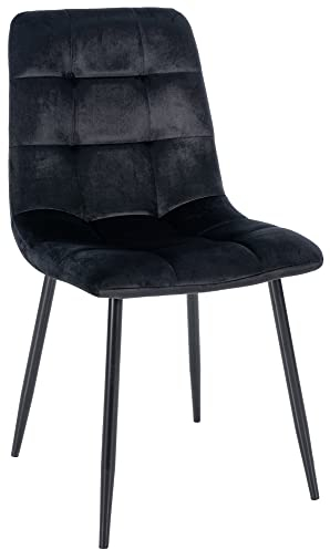 CLP Esszimmerstuhl Antibes | Samt | Gepolstert | Küchenstuhl | Metallbeine mit Bodenschonern | Belastbar bis 150 kg, Farbe:schwarz