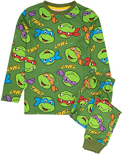 TEENAGE MUTANT NINJA Turtles Kids Pyjamas | Boys Girls Leonardo Michelangelo Donatello Raphael Characters Green T-Shirt Long Bottoms Pjs | TMNT Merchandise