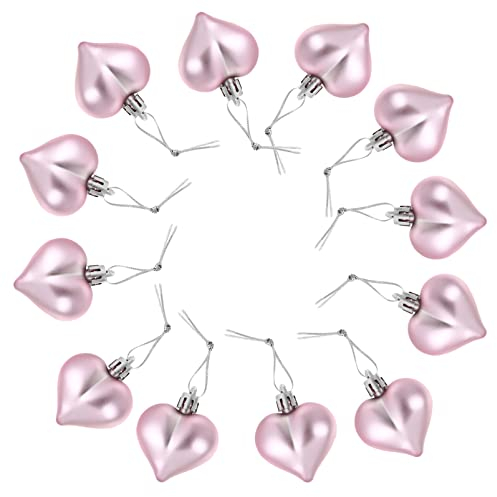 SEWACC Christbaumschmuck in Herzform 12 Stück Weihnachtsbaumanhänger Weihnachtsanhänger Herzkugeln Dekorationen für Den Valentinstag Weihnachtsfeiertagsdekoration (Rosa)