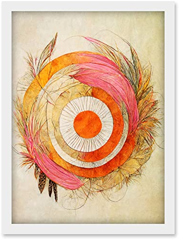 Doppelganger33 LTD Abstract Dreamcatcher With Feathers In Soft Pastel Palette Artwork Framed Wall Art Print A4
