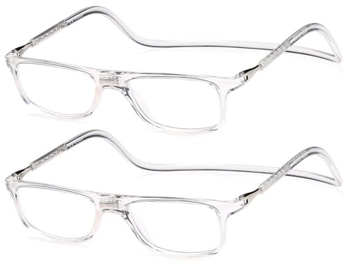NEW VISION Lesebrille mit Magnetverschluss 2 pack, Lesebrillen, Bequem Magnetverschluss Vorne, Reading Glasses NV2904, Lesehilfe für Damen Herren (2TRANSPARENT, 2, x)