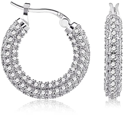 petites boucles d'oreilles créoles brillantes en Argent strass zirconium AAA+, boucles d'oreilles créoles hypoallergéniques en Argent pour femmes femmes filles
