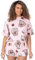 Pusheen Pyjamas The Cat pour Femmes | Adultes Dames T-Shirt Croppé avec Short Bottoms Pjs | Pastel Rose Cartoon Chat Mangeant des sushis | Marchandise de Personnage