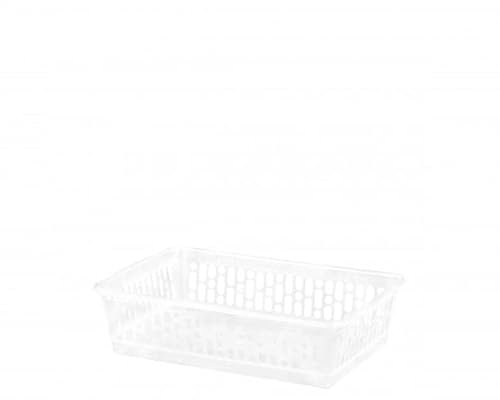 Bathroom Storage Baskets, Clear | Shallow Storage Trays With Integral Handle For Bathroom Accessory Kitchen Cupboards Cabinets Bedroom Pantry Drawer Dividers - Pack of 2, Plastic Decorative