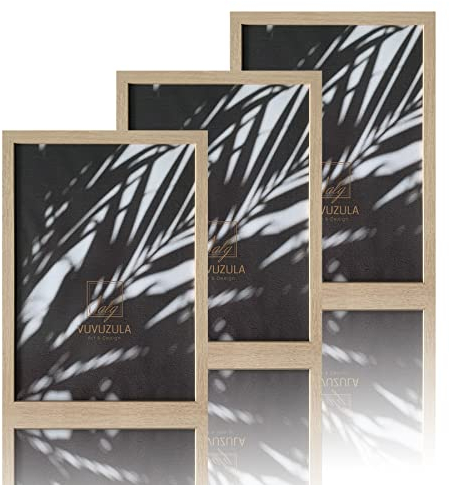 VUVUZULA Bilderrahmen A3 Holz Fotorahmen 30x42cm Holzrahmen MDF Rahmen DIN A3 Natur 3er Set