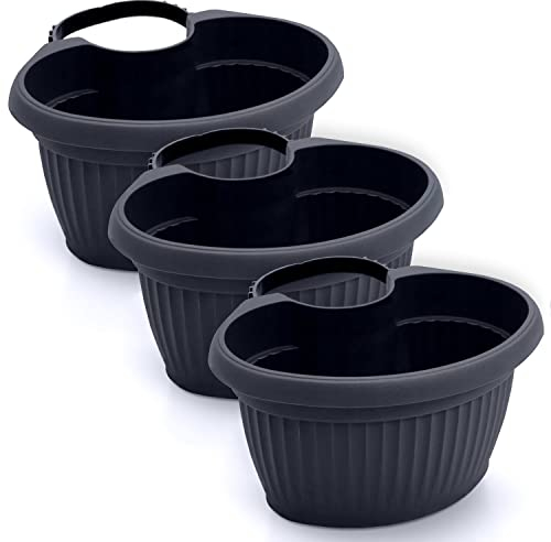 IMJ-Global DTRY Lot de 3 pots à fleurs ovales en plastique 28 x 12,6 x 15 cm pour intérieur noir volume 4 litres design moderne