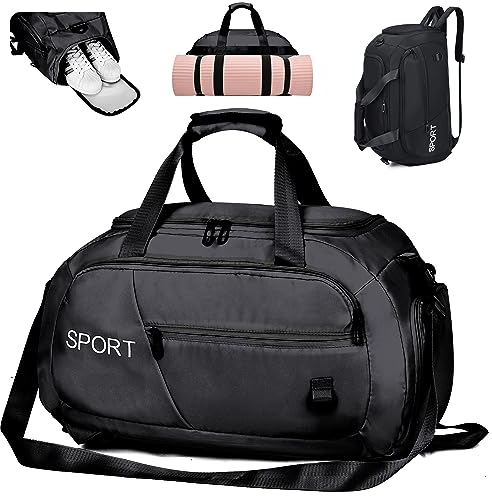 LEcylankEr Sporttasche Groß mit Rucksack Funktion, 40L Wasserdicht Reisetasche mit Schuhfach Nassfach für Herren Damen, Multifunktional Sporttaschen Gym Bag Schwimmtasche Trainingstasche (schwarz)