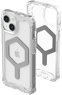 URBAN ARMOR GEAR Plyo Hülle kompatibel mit Apple iPhone 15 Plus [Wireless Charging / Magnetisches Aufladen kompatibel, Sturzfeste Air-Soft Ecken, Erhöhter Rand] ice (transparent) / silber