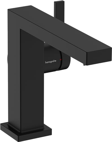 hansgrohe Tecturis E Fine - Mitigeur de lavabo avec vidage Push-Open, économie d'énergie (CoolStart), Robinet salle de bain avec hauteur sous bec 110mm, économie d'eau (EcoSmart+), Noir mat, 73020670