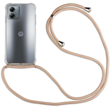 betterfon Hülle Kompatibel mit Motorola Moto G14 | Handykette Smartphone Halskette Hülle mit Band | Handyhülle mit Kordel zum Umhängen Kompatibel für Moto G14 | Beige/Braun