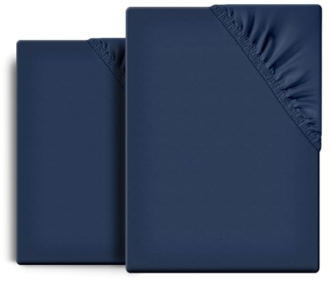 Beautex 2er Set Spannbettlaken Jersey Baumwolle Standard 100x200x30 cm Blau | atmungsaktiv, hautfreundlich, rundum elastisch, perfekte Passform, formstabil, pflegeleicht
