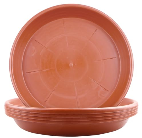 LIKOSO Lot de 5 soucoupes pour pot de fleurs, 19 cm, rouge brique, en plastique, bac d'égouttement, pour plantes d'intérieur et d'extérieur