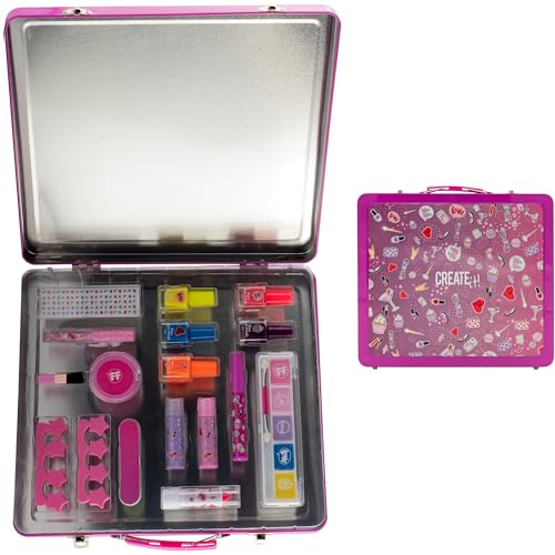 Create It! Make-up-Set für Kinder, Schminkkoffer mit Lippenstift, Lidschatten, Nagellack, Rouge, Glitzer und Zubehör