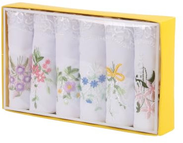 JukLoos Taschentücher für Damen, bestickt, Baumwolle, Spitzentuch, 100 % weiche Baumwolle, weiß, 36