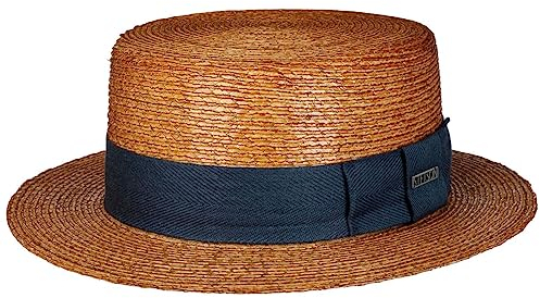 Stetson Revenco Boater Palm Strohhut - Einfarbiger Hut aus 100% Stroh - Kreissäge-Form - Sommerhut - Damen/Herren - Frühjahr/Sommer braun M (56-57 cm)