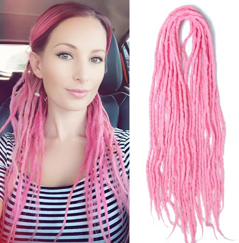 Shinon Dreadlocks Extension 22 Zoll Double Ended Dreadlocks Extensions Dreads Zum Einflechten 15 Stränge Light Pink-65 Handmade Wool Hip-Hop Reggae Braid In Dreads Dreadlock Extensions For Women