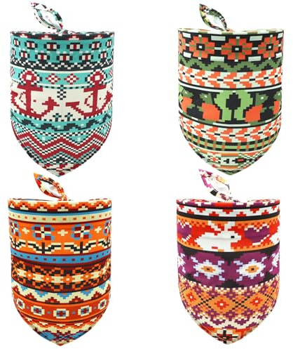 SLSON 4 Stück Hunde Bandanas Fair Isle Style Pattern Haustier Dreieck Kopftücher Einstellbar Hundehalstuch für Kleine Mittlere Große Hunde Katze