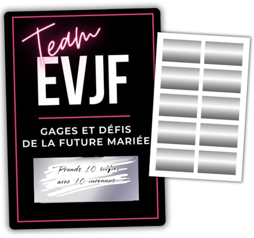 EVJF Cartes à Gratter Gages & Défis - Jeu personnalisable Enterrement de Vie de Jeune Fille - Activité Drôle & Amusante Future Mariée - Photos Souvenirs Team Bride - 10 cartes + pastilles à gratter