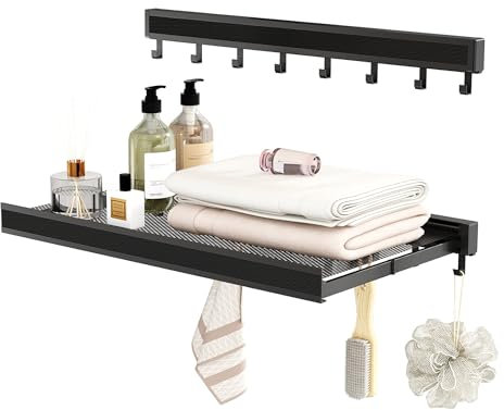 SEEDWAVE Wand Wäscheständer Ausziehbar, 60 cm Breit Wäscheständer aus Raumfahrt-Aluminium mit Trocknungsnetz（ Schwarz, 8 Haken ）